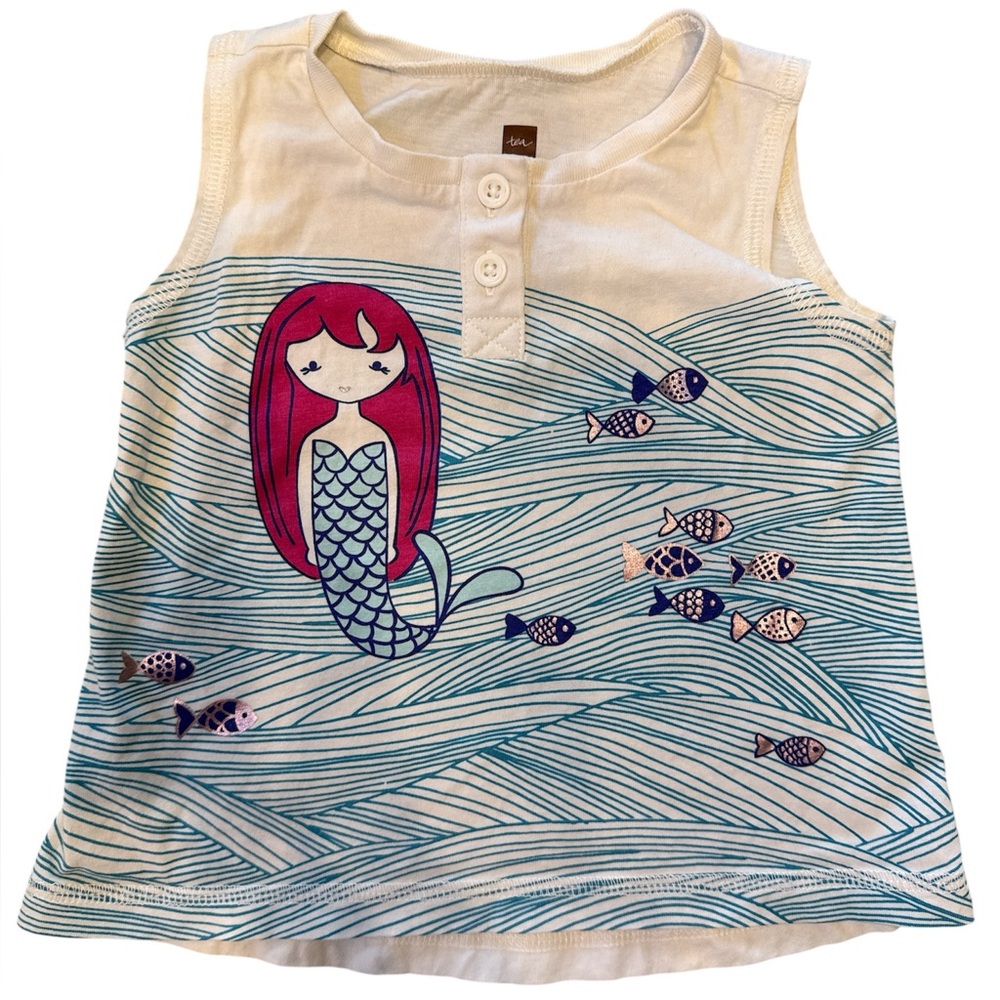 Tea Collection Kids Tank Top -‎ White and Blue with Mermaid Design